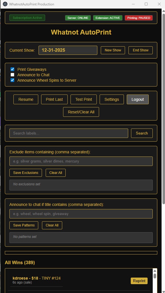 WhatnotAutoPrint Desktop Application